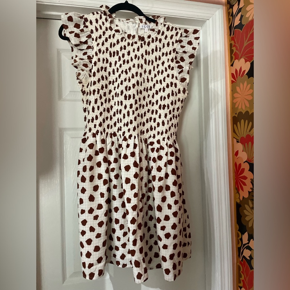 White smocked dress with brown dots